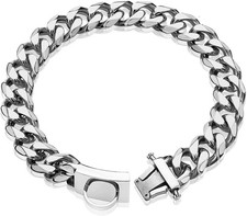 19mm Silver Dog Collar Cuban Link Chain Dog Collar Heavy Dog Collar 10-26inch