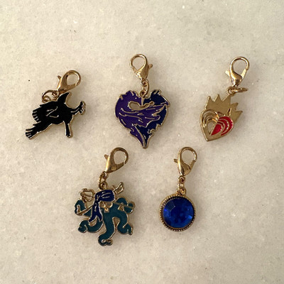 Set of 5 Disney Gold Colored Enamel Clip-on Charms Zipper Pull or Keychain Decor