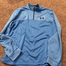 Under Armour Sweater Mens Large Loose Blue 1/4 Zip Fleece Lined Pullover Golf