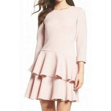 Eliza J Dress Blush Light Pink Tiered Ruffle Jewel Neck Asymmetric Size 22W NWT 