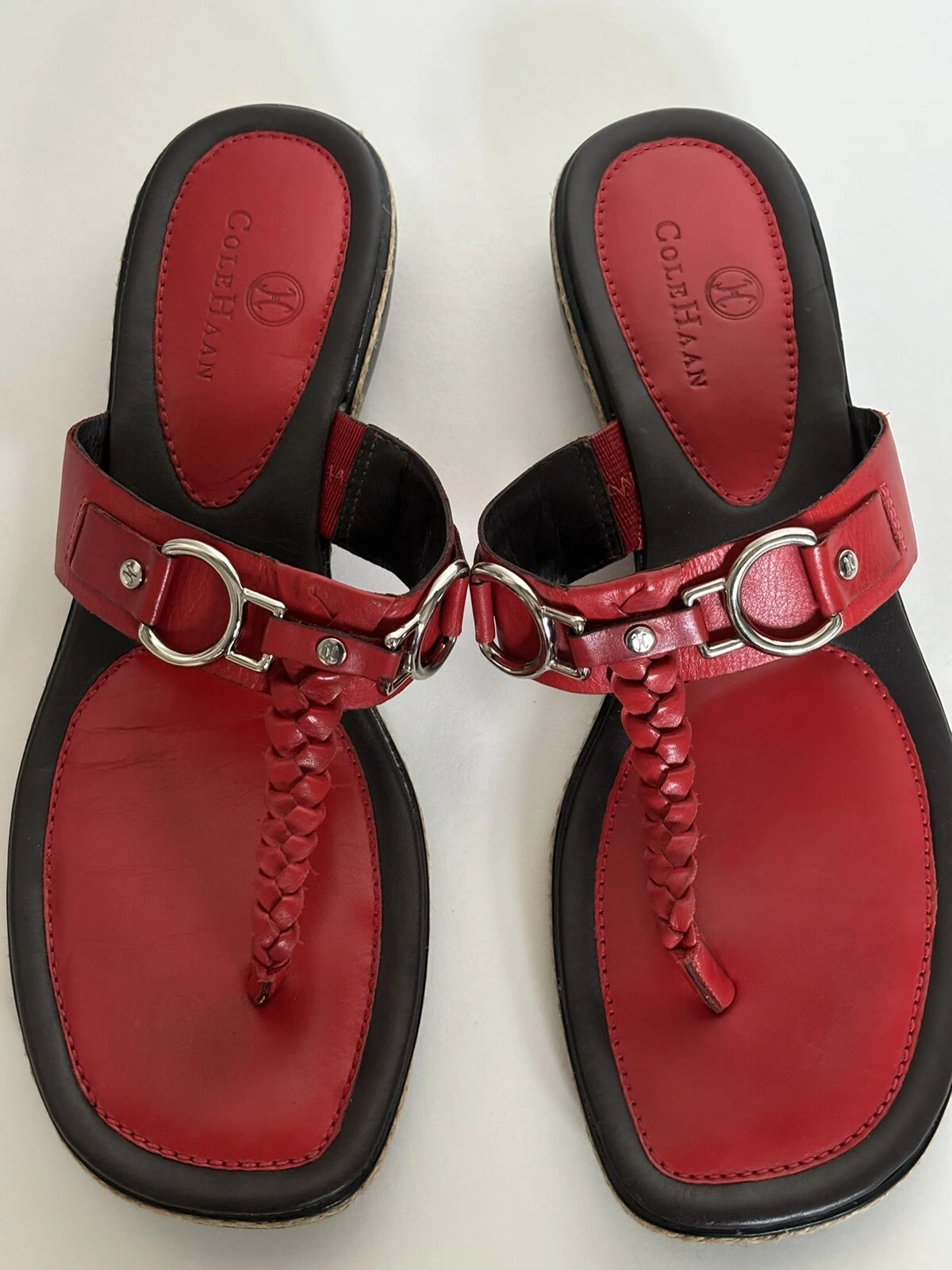 NIKE Cole Haan Air sandalo infradito rosso fuoco fibbia argento taglia 8 5 AA