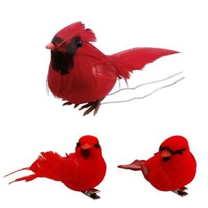 10 Pack Clip on Artificial Red Cardinals Christmas Ornaments Feathered Bird Xmas