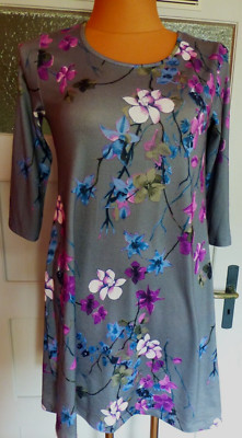 Jean Pascale Vintage Damen Kleid  Gr. 38 Grau Lila Blumen