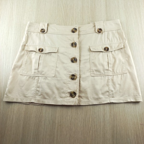 Teaset Mini Skirt Women's Size 8 Short Hipster Button Up Cargo Beige Cotton