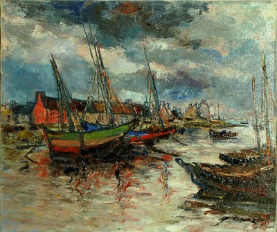 Joseph Crozes Bateaux Orage Guilvinec Bretagne Port Marine Peinture Ebay