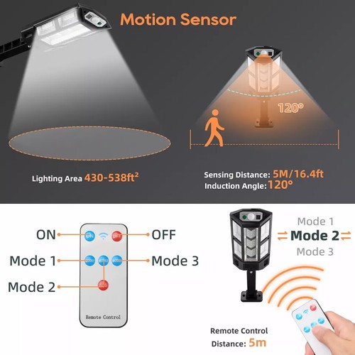 2 pcs LED Solar Light Motion Sensor 3 Mode Lamp Outdoor Wall Street Yard Garden - Bild 8 von 19