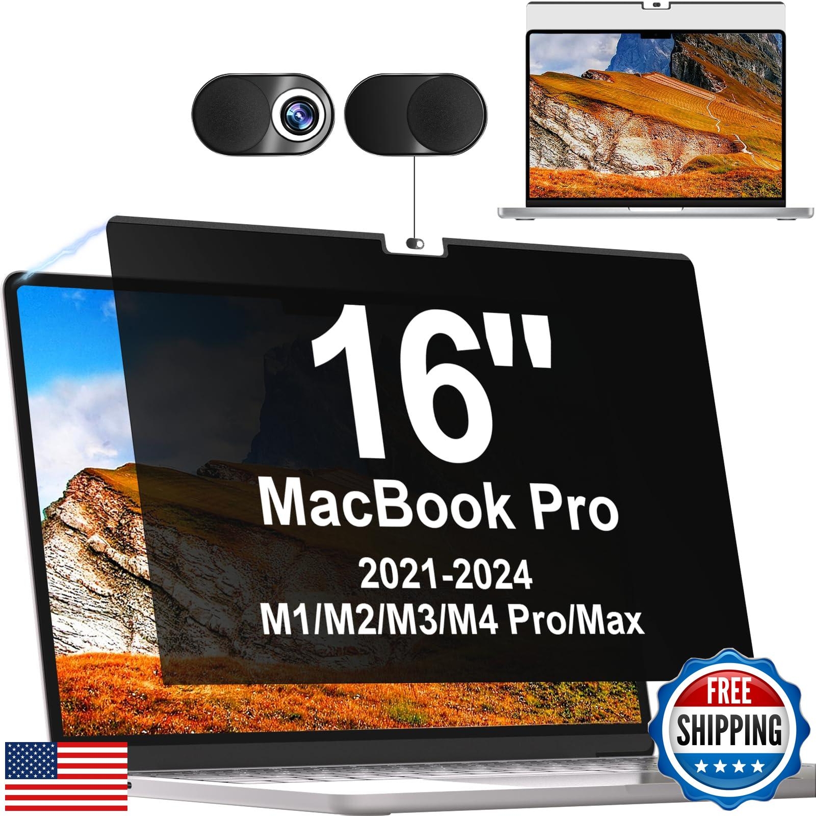 Privacy Screen MacBook Pro 16 Inch 2021-2024 (M1-M2-M3-M4,), Magnetic Removab-image