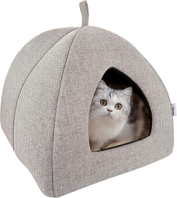 Katzenbett Haustier Iglu Zelt Höhle Katzen kleine Hunde 38 x 38 x 40 cm Katze Hundehütte grau