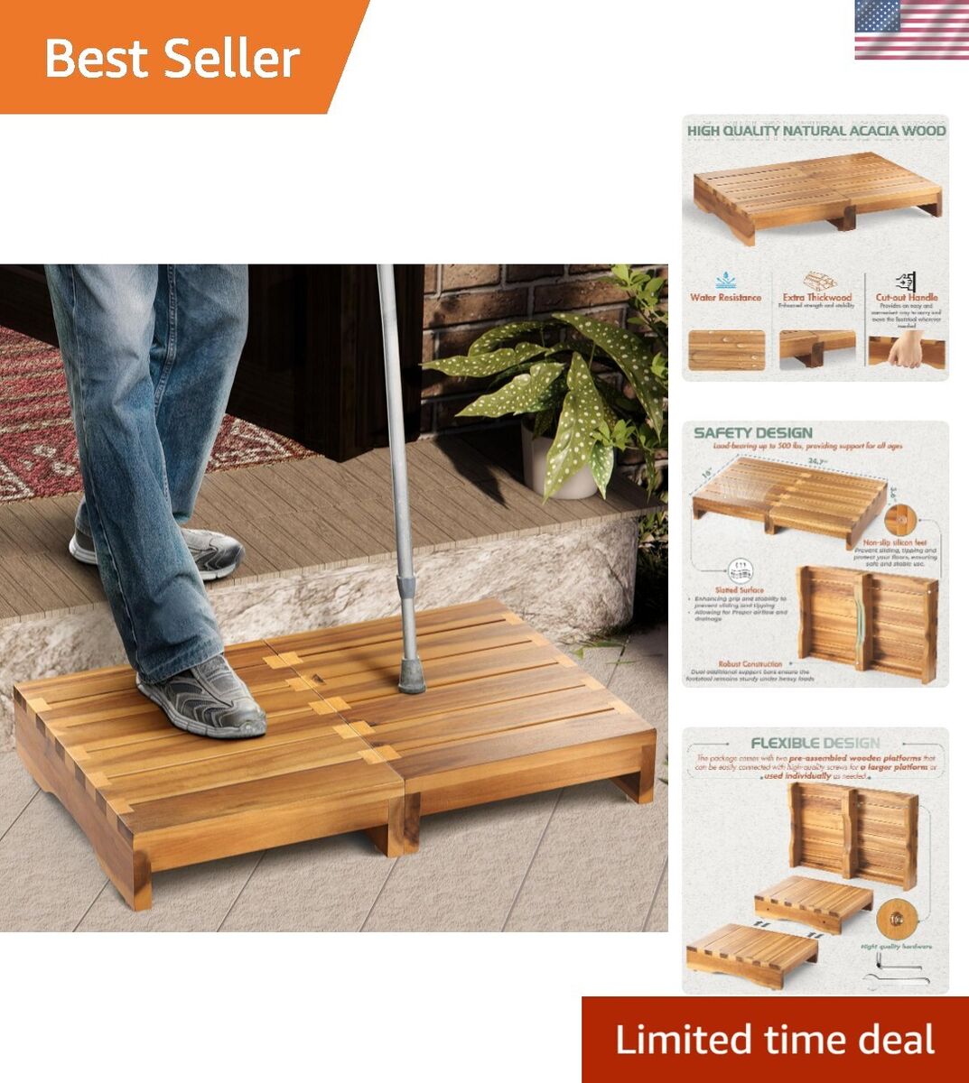 Platform Outdoor Wooden Step Stool Outdoor Steps Height, Wooden