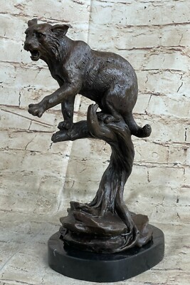 Cougar PantherJaguar Katze Sammler Kunst Bronze Marmor Buchstütze Dekor Skulptur