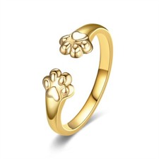 Stainless Steel Cat Paw Ring Adjustable Dog Pet Animal Silver Gold Two-Tone Gift