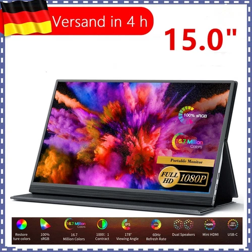 15,0 Zoll Portable Monitor 60Hz Tragbarer Monitore FHD 1920*1080 IPS für Mobile
