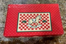 Vtg General Box Co School Pencil Pen Box Rocking Horse Red Green Theme Vintage