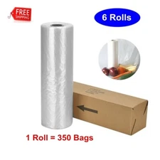 350 Bags On Roll 12" x 20" Plastic Produce Clear Fruit Food Storage Bag -6 Rolls