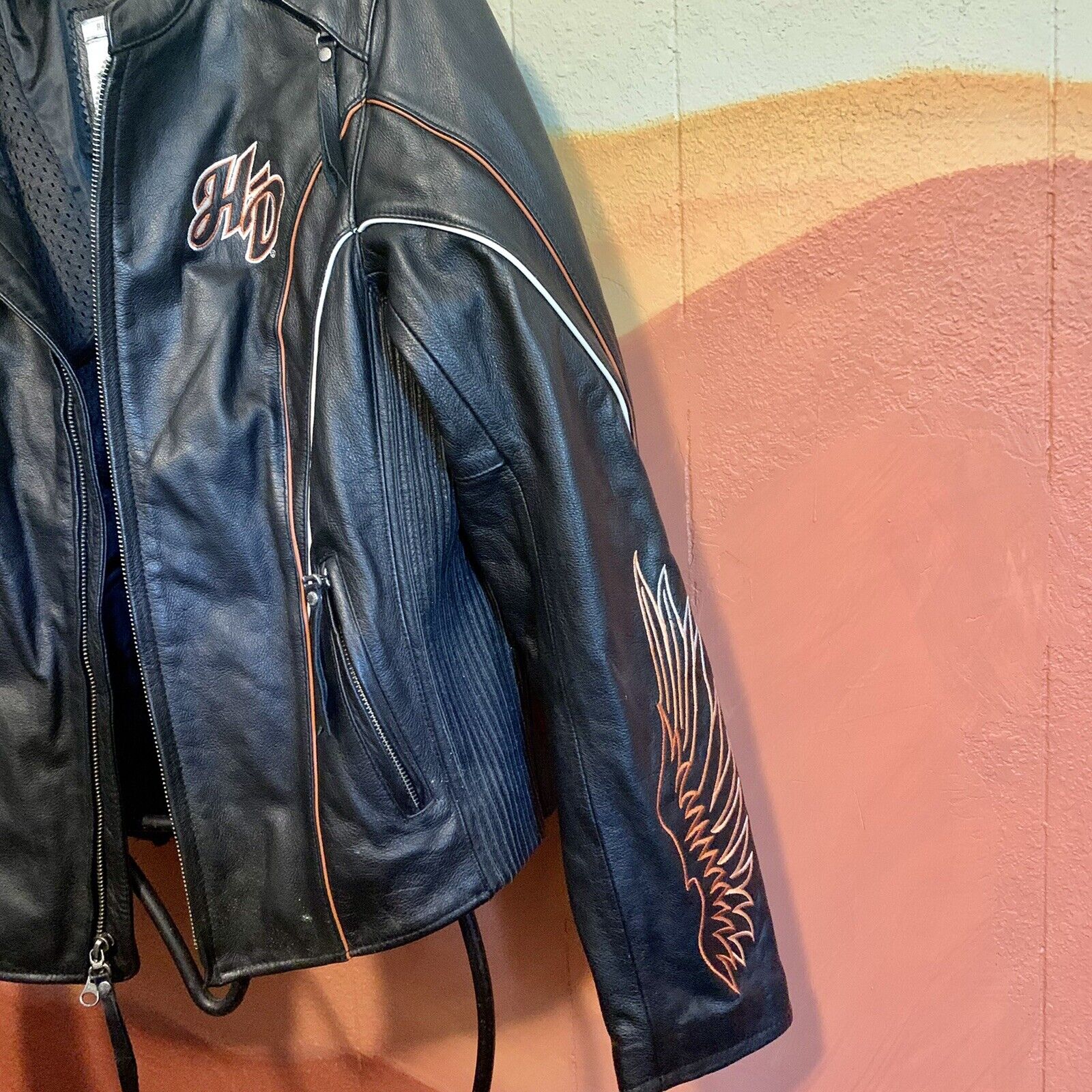 Harley Davidson Embroidered Leather Moto Jacket S | eBay