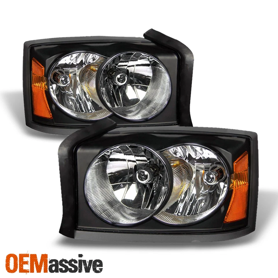 Faros de repuesto con bisel negro para Dodge Dakota 2005 2006 2007 L+R faros Foto 2 de 4
