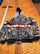 AZTEC DESIGN Hoodie Junior Gray Sherpa Fur Lined Full Zip SZ 8-10 F9