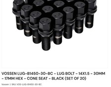 Vossen Wheel Lug Bolts 20 Pack 10.9 Grade M14x1.50 30 Mm 60degree Black B1450-30