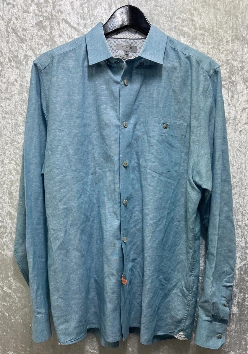 Ted Baker London Men's Blue Linen & Cotton Button Up L/S Shirt Size 5 (US XL)
