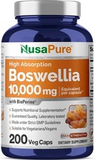 Boswellia Serrata 10,000 mg Per Veggie Caps 200 Count Ext. 20:1, Non-GMO, , B...