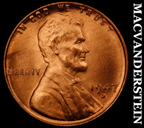 1947-D Lincoln Wheat Cent- Red- Choice Gem Brilliant Uncirculated Luster #J1995