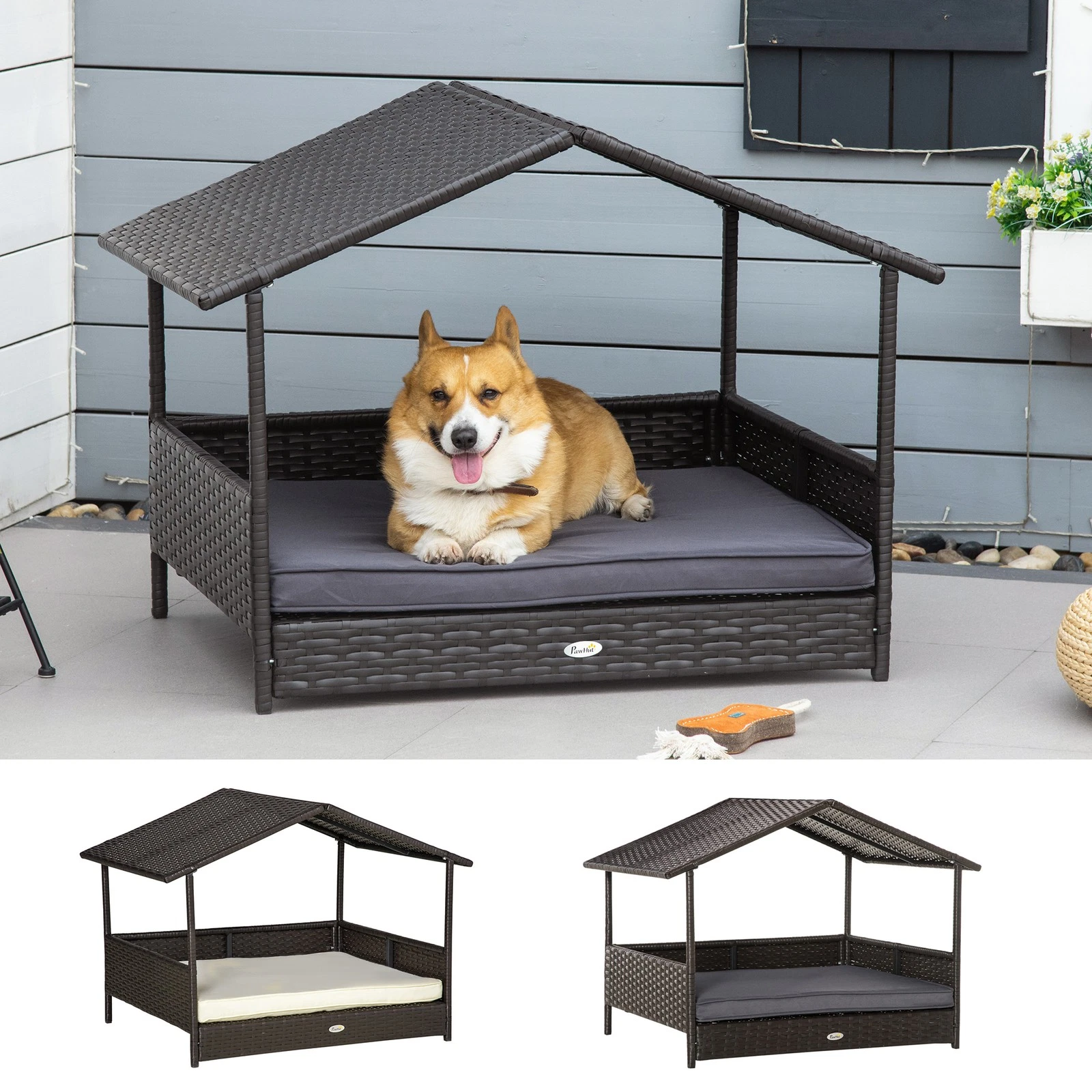 Wicker Dog House, Rattan Pet Bed with Soft Cushion, Canopy, Cat House
Opens in a new window or tab