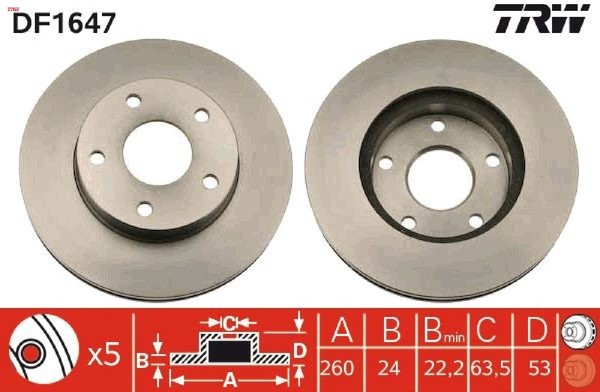 2X Bremsscheibe TRW DF1647 2 Bremsscheiben Vorderachse Vorne FüR Ford-image