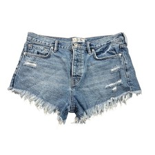 We The Free People Denim Cutoff Shorts Blue Distressed Button Fly Size 28