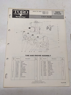 #ad TORO PARTS CATALOG LIST BOOK MANUAL 3HP TILLER 58000 1970 GARDEN $14.24