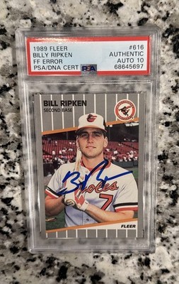 1989 FLEER FF ERROR #616 BILL RIPKEN PSA AUTH DNA AUTO 10 F FACE