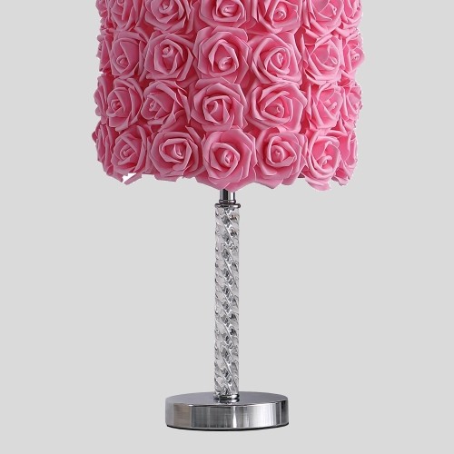 KA 18.25" Pink Roses in Bloom Acrylic / Metal Table Lamp