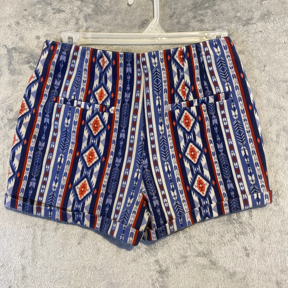 Pantalones Cortos Hollister Junior Talla M Azul Rojo Pull On Elastizados Tribal Azteca Hippie Chic Foto 2 de 4