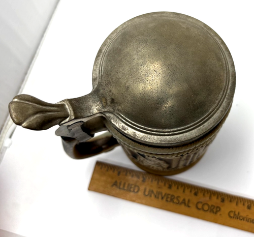Birra vintage ceramica Stein & coperchio peltro con re e cavalieri #DBGM made in Germany - Foto 6 di 9