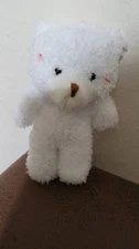 White Teddy Bear Plush Toy Keychain - Stuffed Animal Doll Tag Lucky Charm