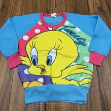 Vintage Looney Tunes Tweety AOP Kids Size 6 Pajama Long Sleeve Shirt Graphic