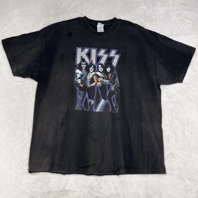 Vintage 2005 KISS Graphic Band T-Shirt Black Alstyle Tag Size 2XL Distressed
