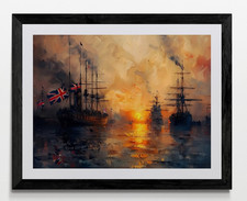 Hms Victory Style Sail Ship Framed Canvas Picture Poster Print Wall Art