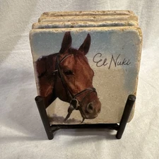 Natural Tumbled Stone Ceramic Drink Horse Coasters Set of 4 Stand Absorbing 4”