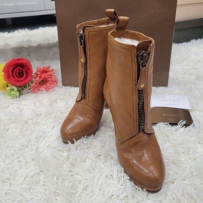 GUCCI Brown Logo Short Boots, Women's, Size 35, 2/1, From Japan, i23516