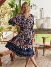 Jaase Dress Size Medium Shania Print Palace Midi Navy Blue Floral Boho