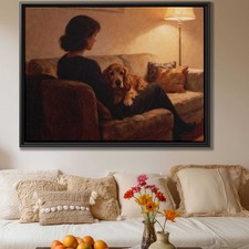 Oil Painting Dog Golden Retriever Canvas Print Living Room Decor Dog Artwork