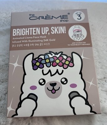 THE CREME SHOP Brighten Up, Skin!  24k GOLD Animated LLama Face Mask SET of 3 !