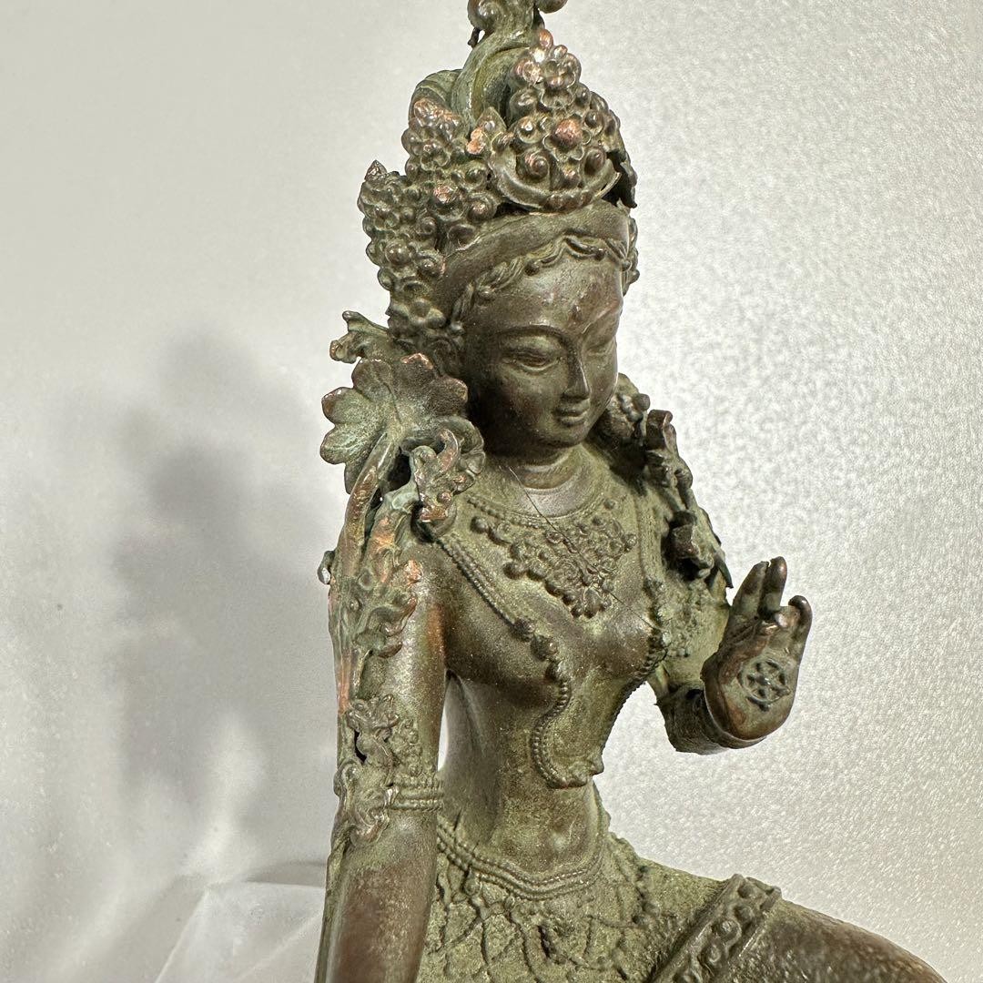 Antique Chinese Guanyin Buddha Bronze Statue 4.3 Inch Buddhism Ornament