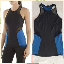 MICHI XS/TP Blue Black Mesh Stretch Sleeveless Racerback Activewear Yoga Tank 