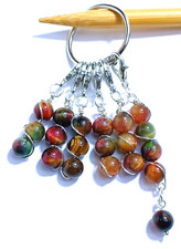 MikieLou Stitch Markers Premium Dragon Blood Jasper Gems Charm Knitting Crochet