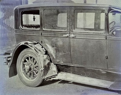 VINTAGE NEGATIVE S.I. N.Y. AUTOMOBILE DAMAGE SHREDDED FENDER, SIDE PANEL, ETC.