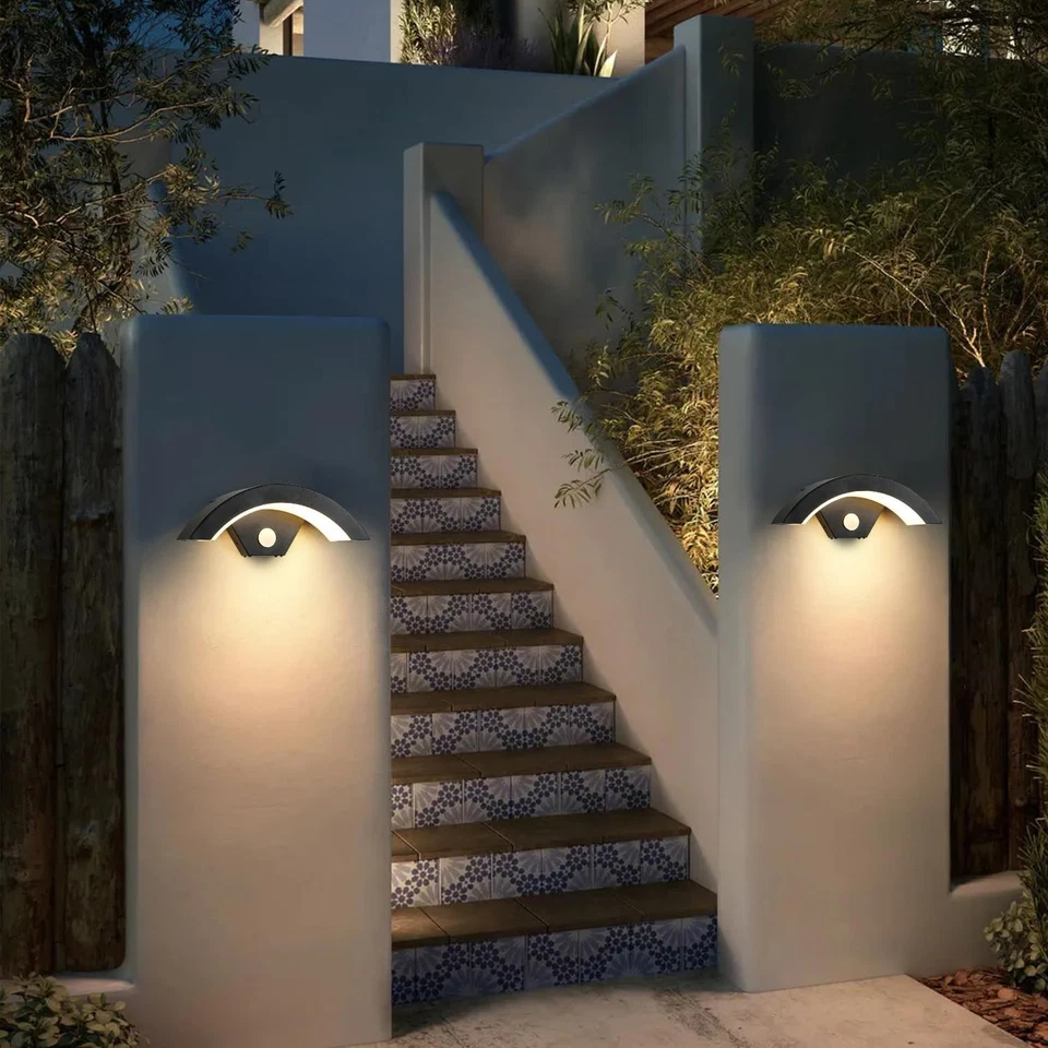 Modern Curved Outdoor LED Wall Light PIR Motion Sensor Lamp Outside Garden Porch - Image 3 of 4