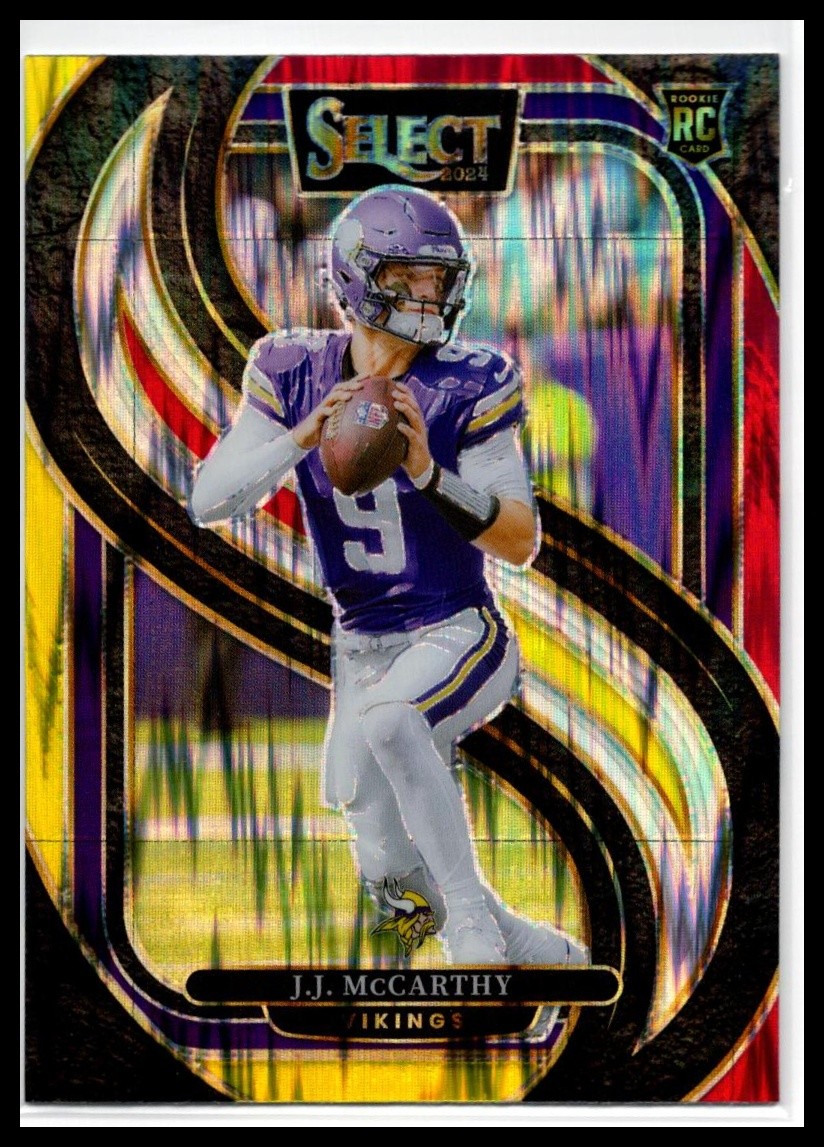 2024 Panini Select #134 J.J. McCarthy Red & Yellow Prizm Shock
