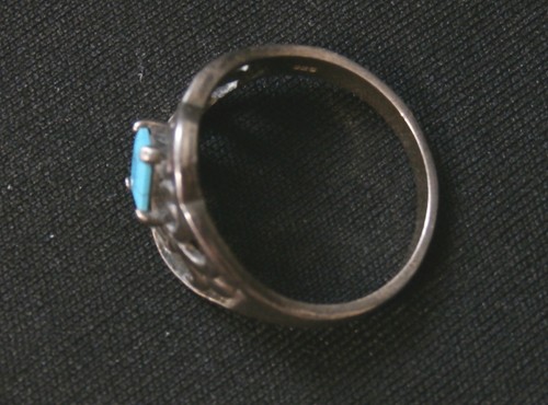 Vintage Sterling Silver Cutout Simulated Turquoise Princess Nugget Ring #318 - Picture 9 of 9