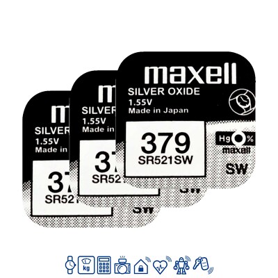 3 x Maxell 379 Uhrenbatterien Knopfzelle 1,55 V SR521SW SR63 AG0 LR521 